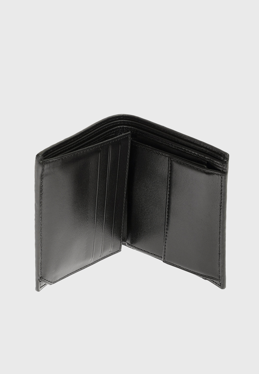 Genuine Leather Weave Pattern Black Trifold Wallet