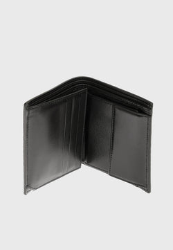 Image of Genuine Leather Weave Pattern Black Trifold Wallet