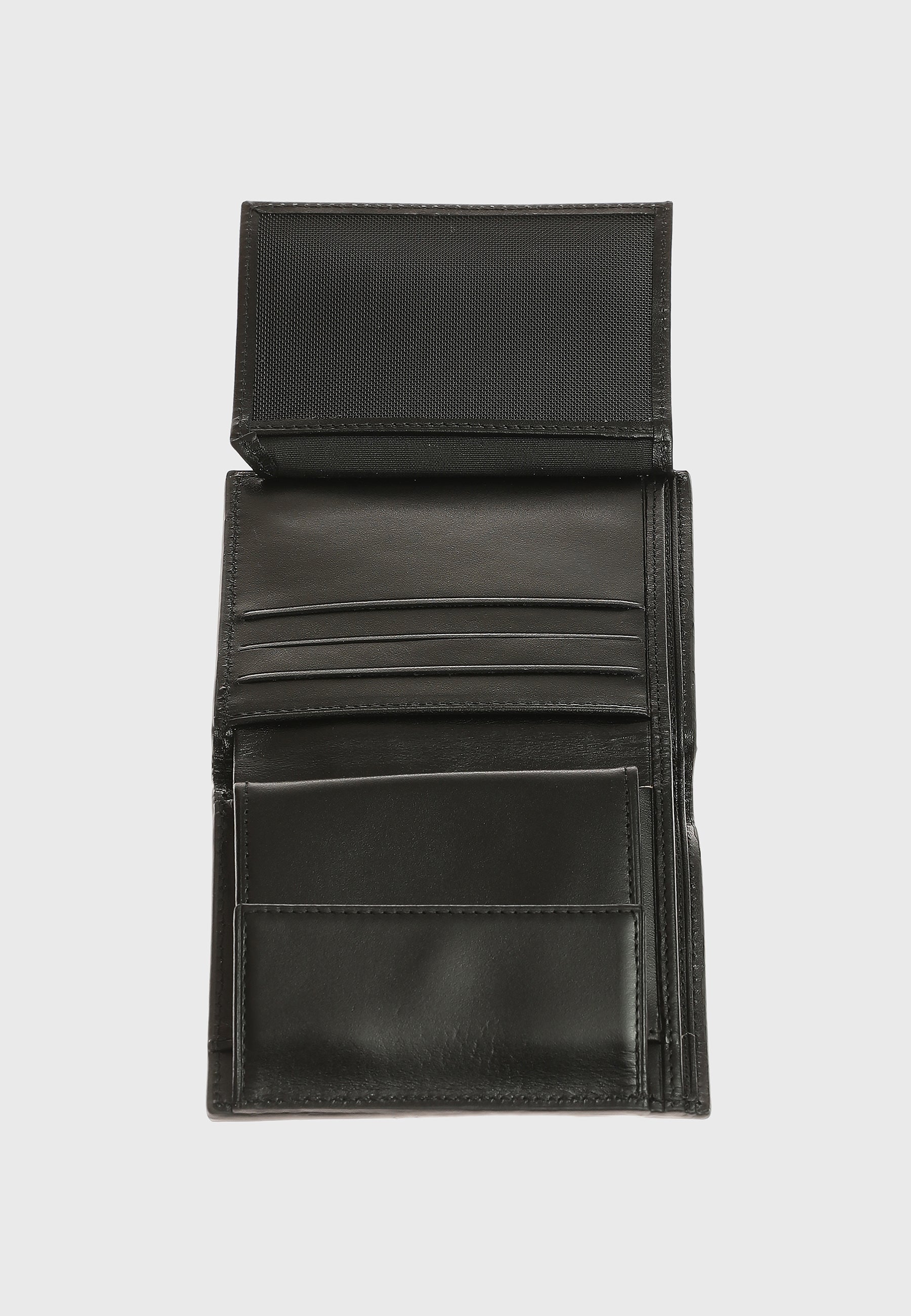 Genuine Leather Weave Pattern Black Trifold Wallet