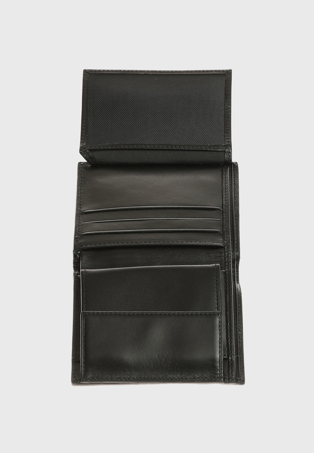 Genuine Leather Weave Pattern Black Trifold Wallet