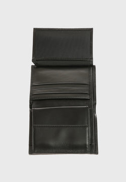 Image of Genuine Leather Weave Pattern Black Trifold Wallet