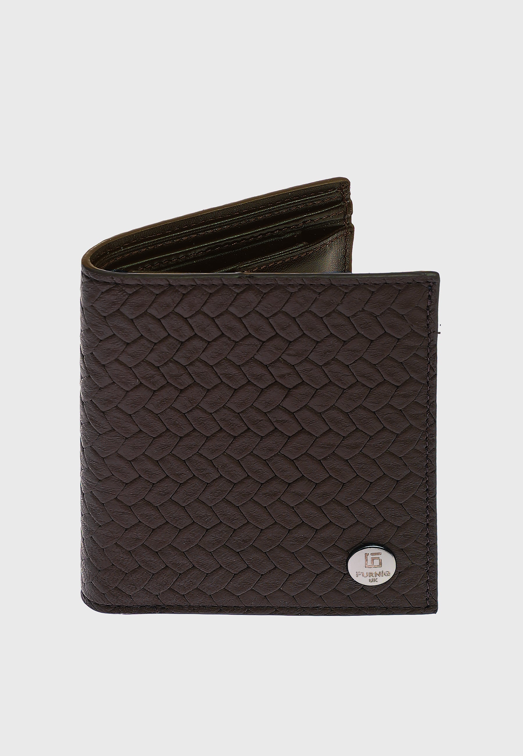 Genuine Leather Weave Pattern Brown Trifold Wallet