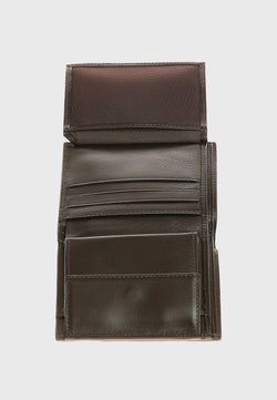 Image of Genuine Leather Weave Pattern Brown Trifold Wallet