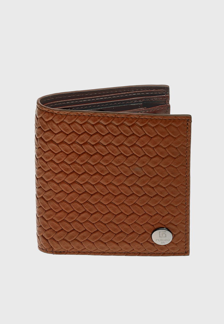 Genuine Leather Weave Pattern Tan Trifold Wallet