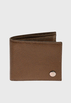 Image of Genuine Leather Caviar Pattern Brown Overflap Wallet