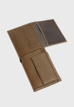 Image of Genuine Leather Caviar Pattern Brown Overflap Wallet