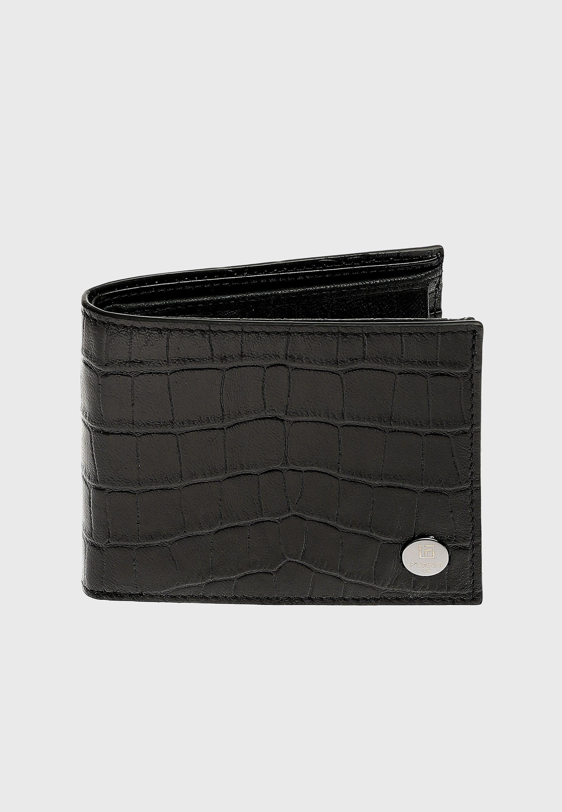 Genuine Leather Crocodile Pattern Black Overflap Wallet