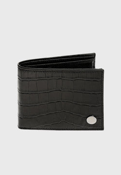 Image of Genuine Leather Crocodile Pattern Black Overflap Wallet