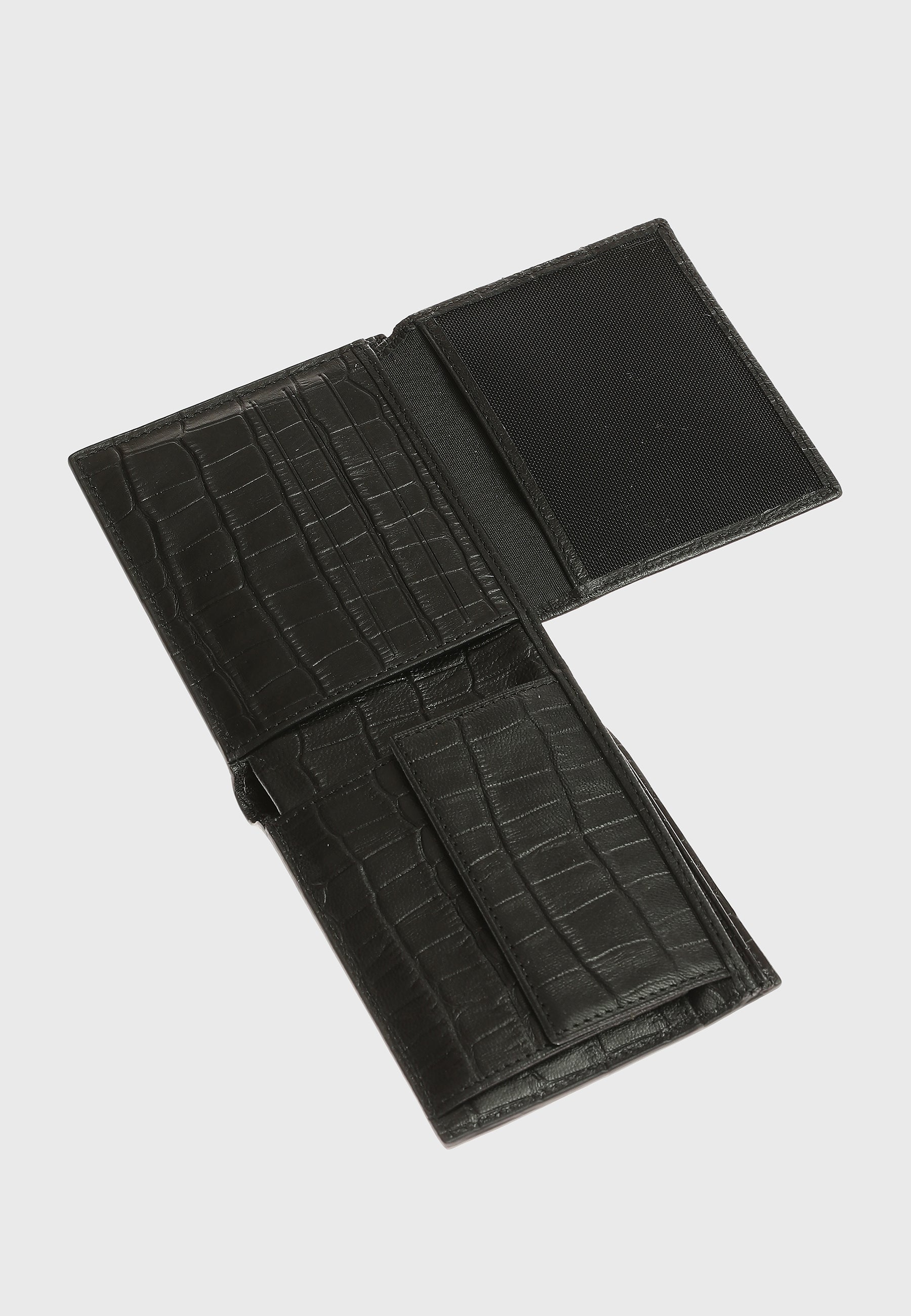 Genuine Leather Crocodile Pattern Black Overflap Wallet