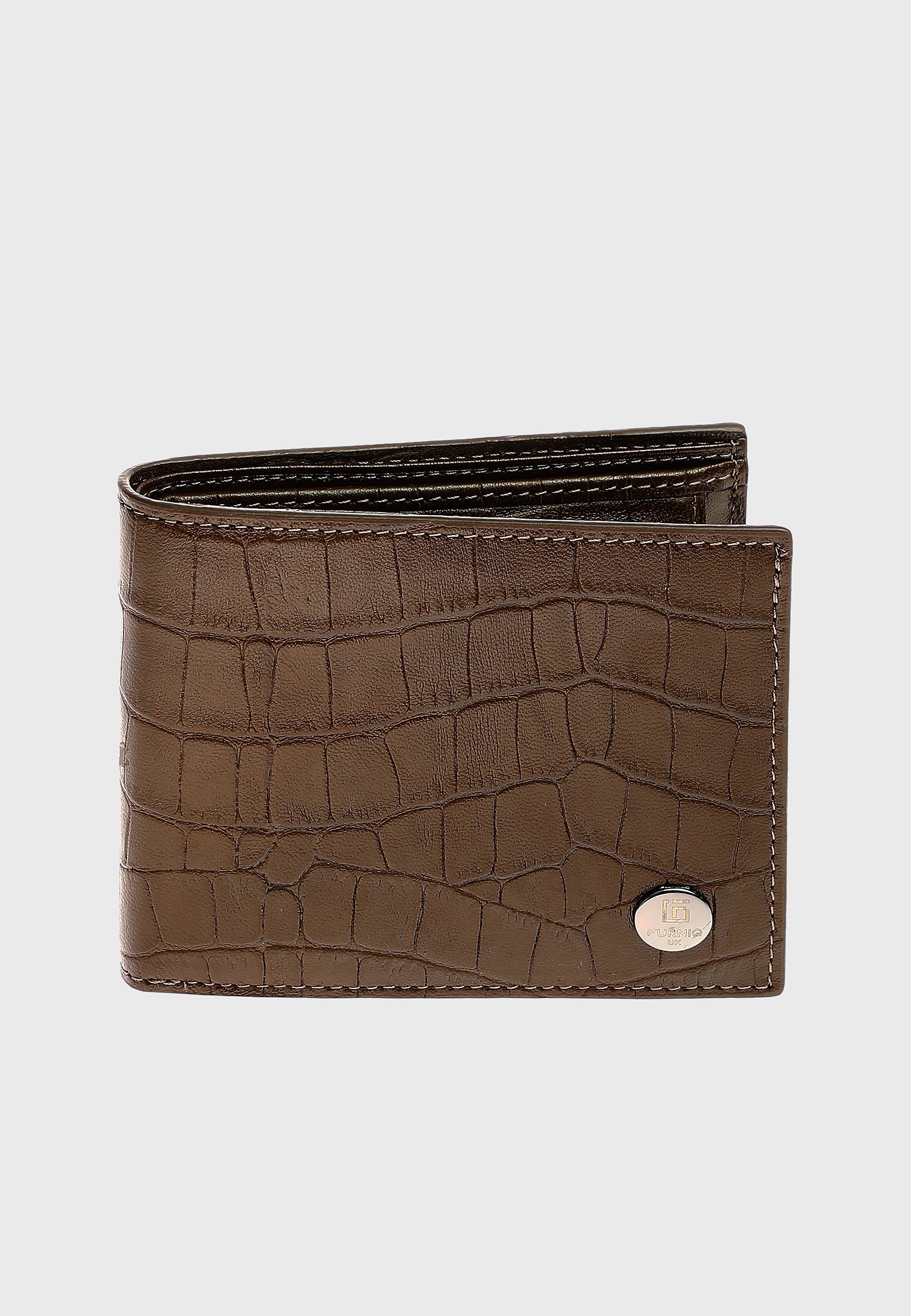 Genuine Leather Crocodile Pattern Brown Overflap Wallet