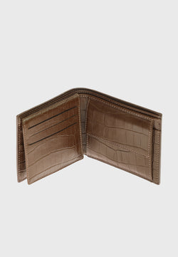 Image of Genuine Leather Crocodile Pattern Brown Overflap Wallet