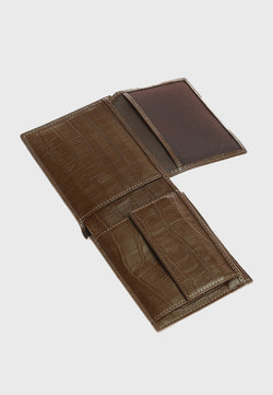 Image of Genuine Leather Crocodile Pattern Brown Overflap Wallet