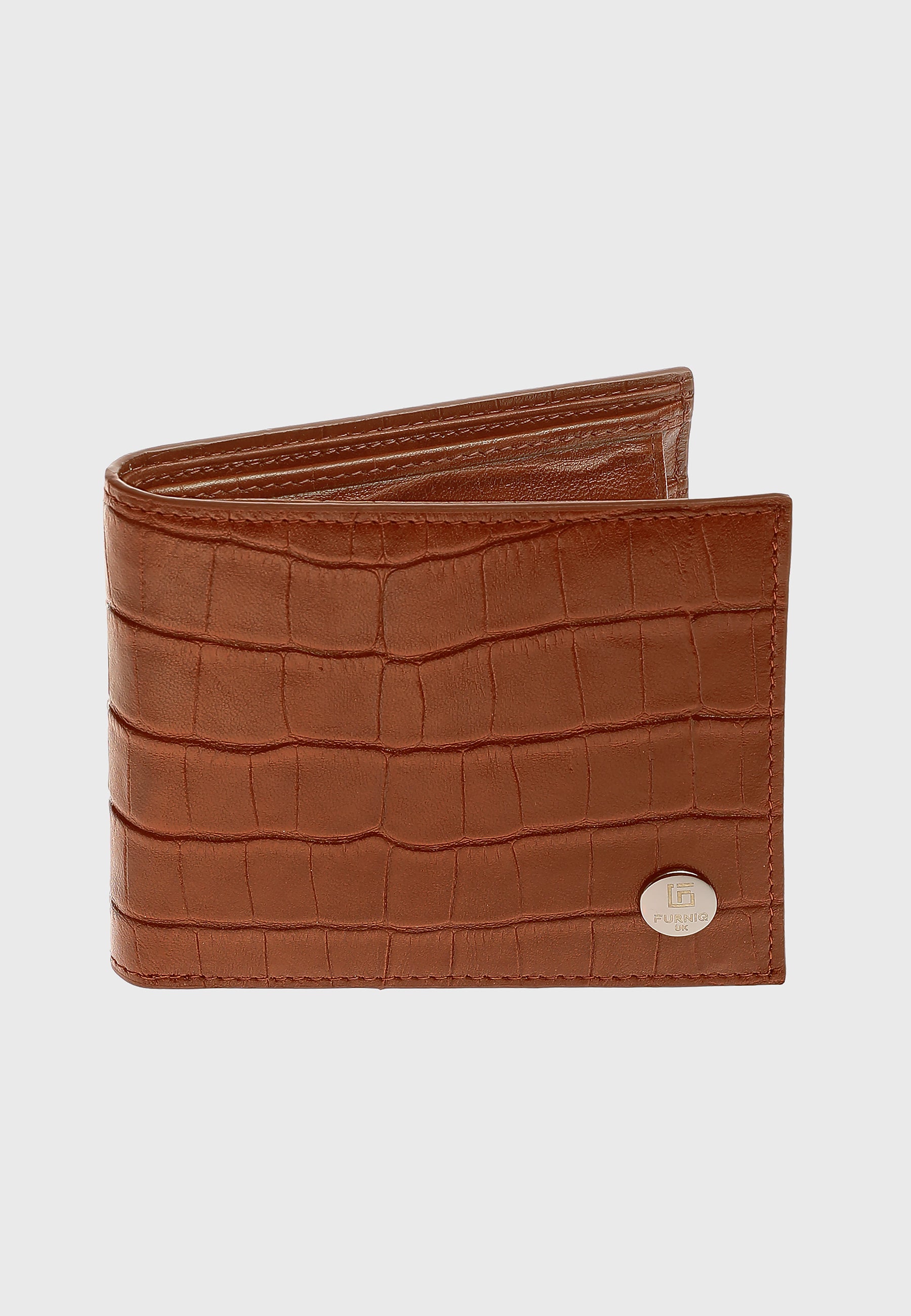 Genuine Leather Crocodile Pattern Tan Overflap Wallet