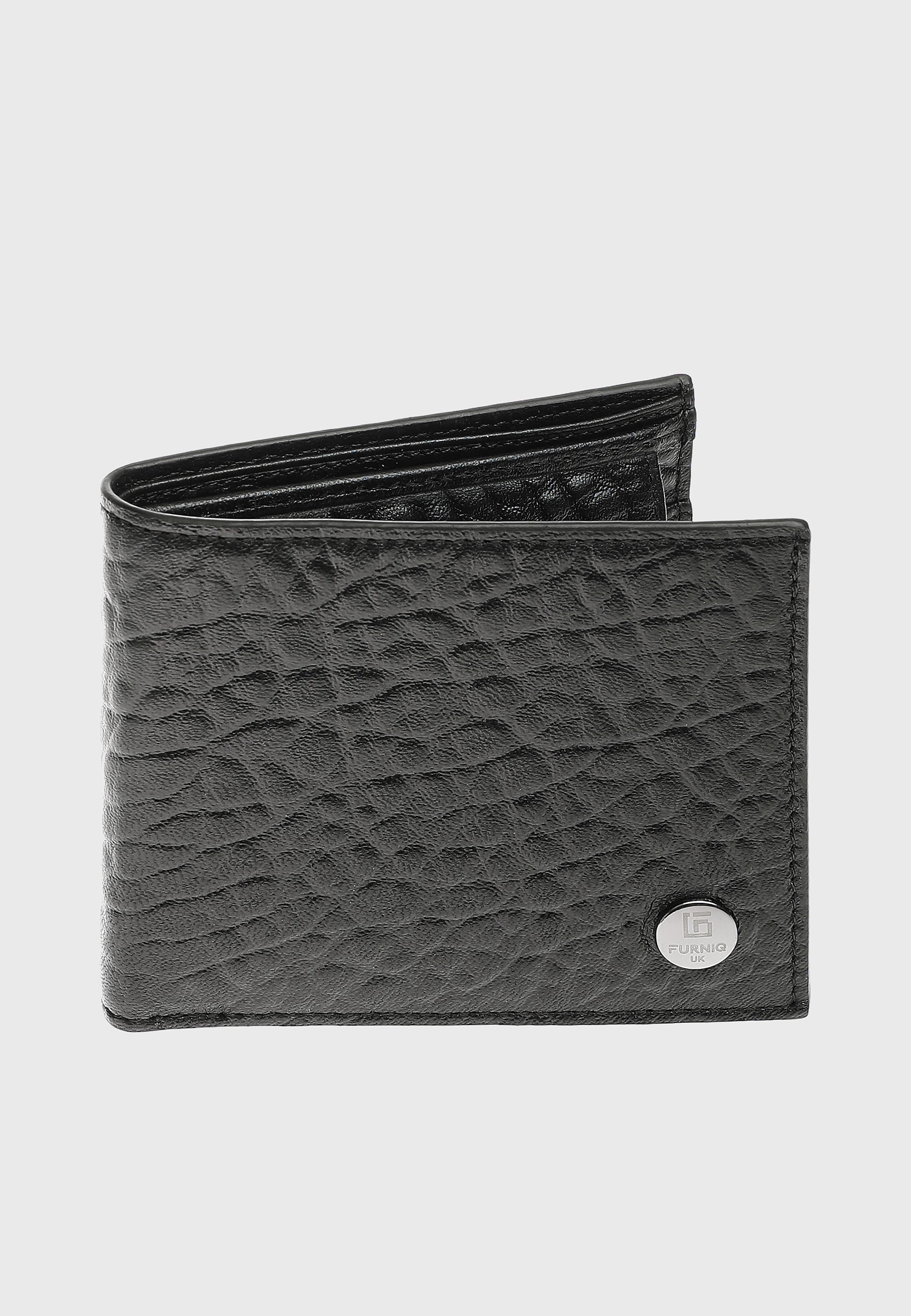 Genuine Leather Elephant Pattern Black Overflap Wallet