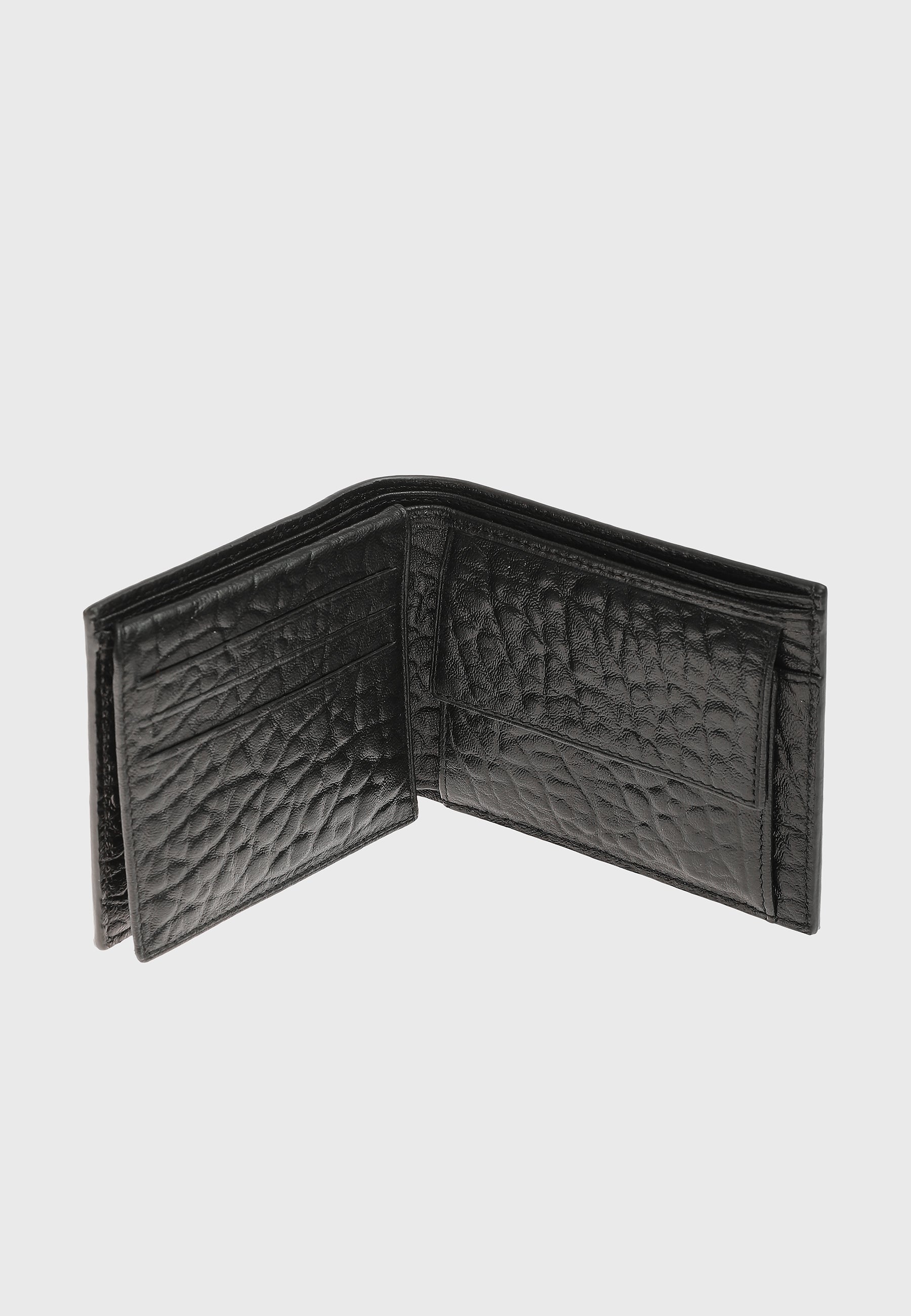 Genuine Leather Elephant Pattern Black Overflap Wallet