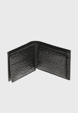 Image of Genuine Leather Elephant Pattern Black Overflap Wallet