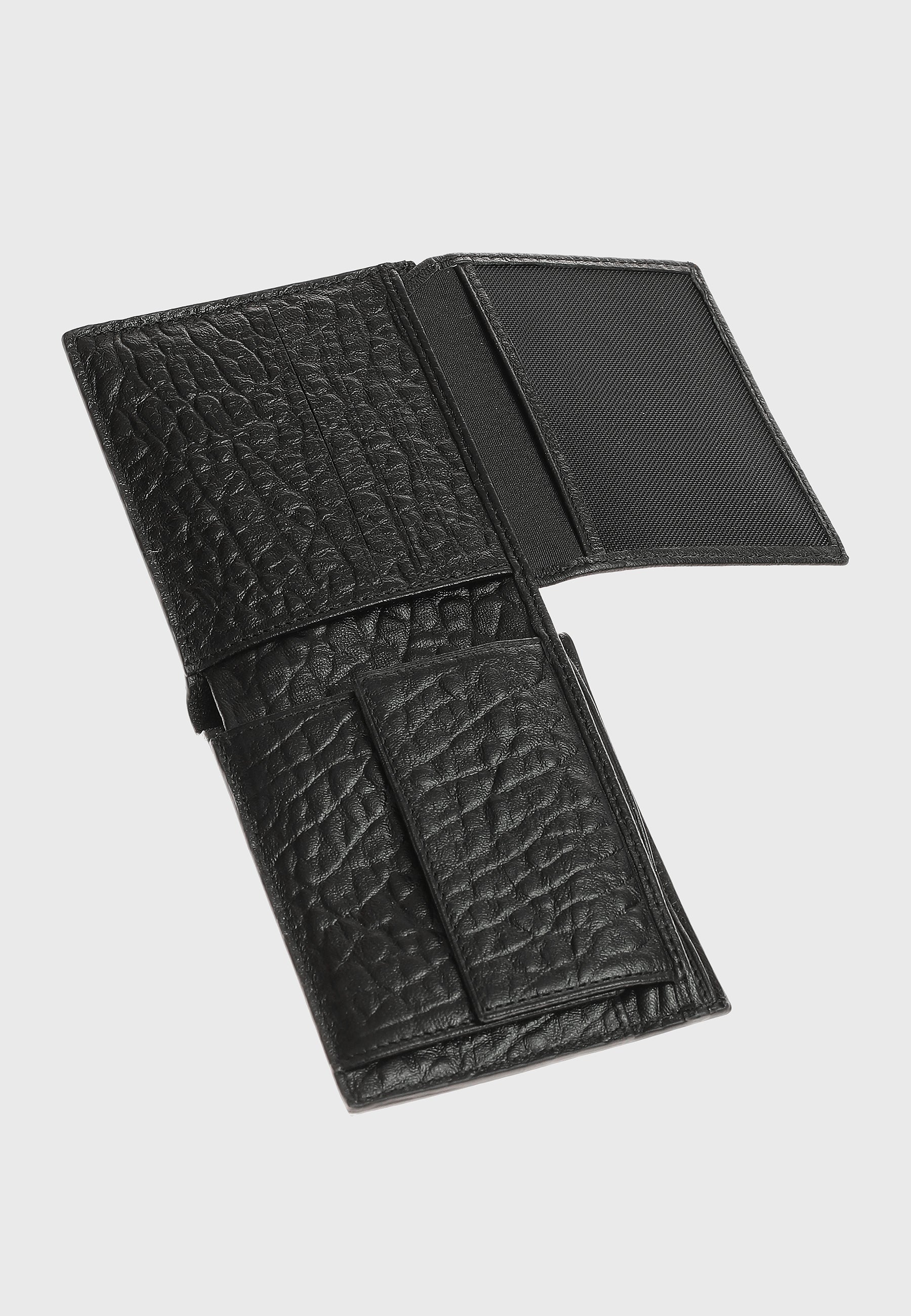 Genuine Leather Elephant Pattern Black Overflap Wallet