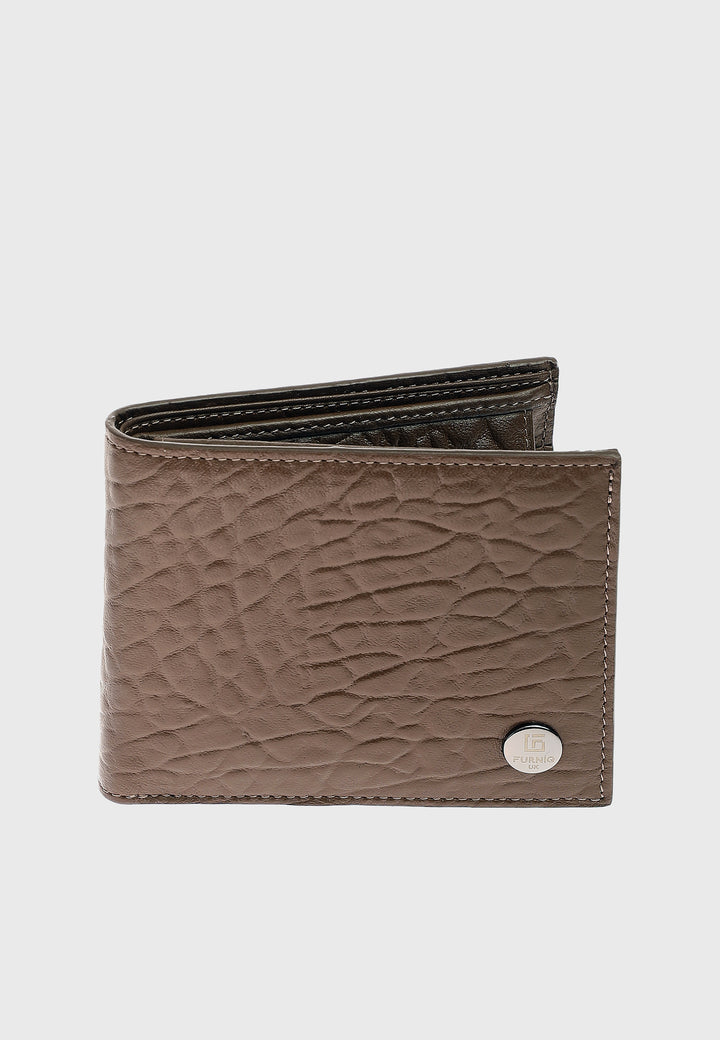 Genuine Leather Elephant Pattern Brown Overflap Wallet