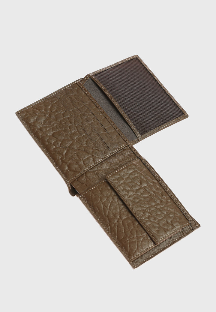 Genuine Leather Elephant Pattern Brown Overflap Wallet