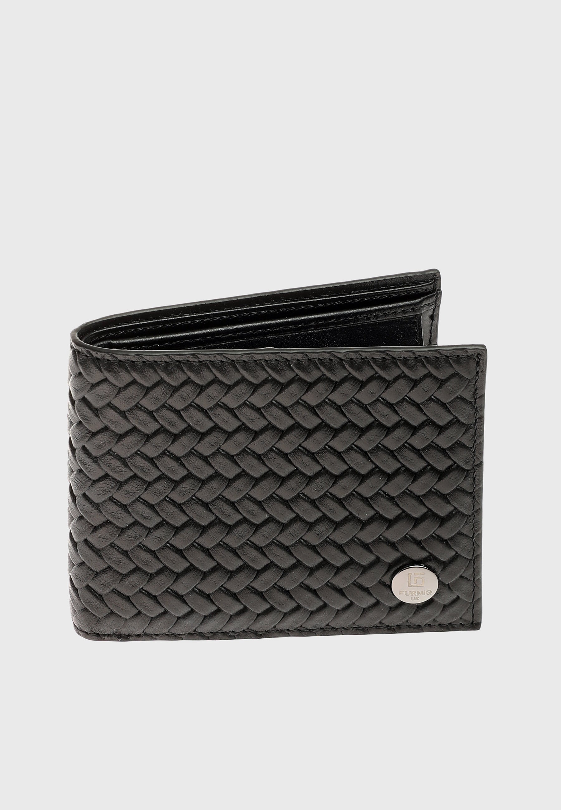 Genuine Leather Weave Black Overflap Wallet