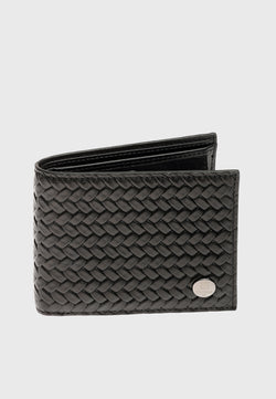 Image of Genuine Leather Weave Black Overflap Wallet