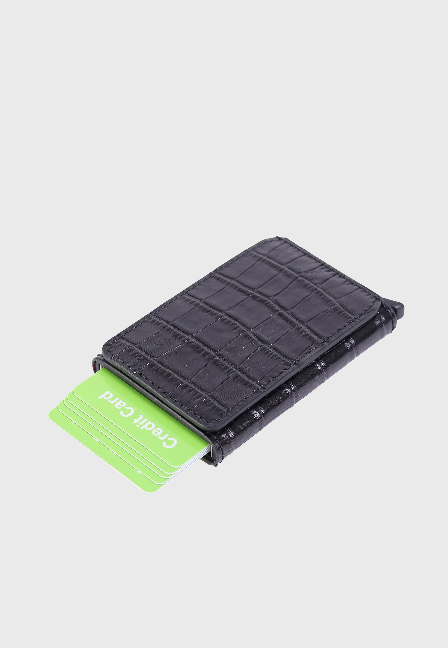 Genuine Leather Crocodile Pattern Black Card Holder