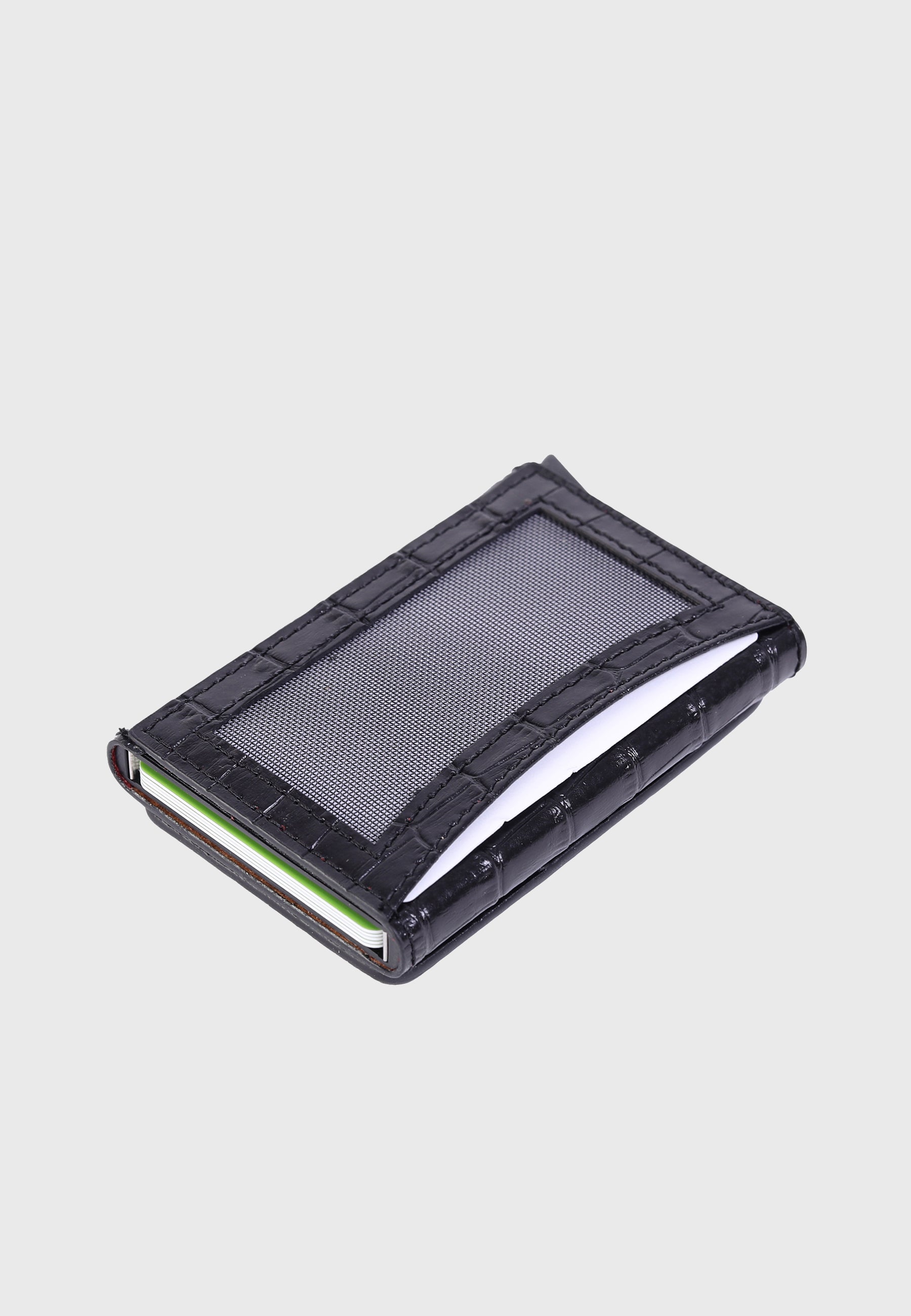 Genuine Leather Crocodile Pattern Black Card Holder