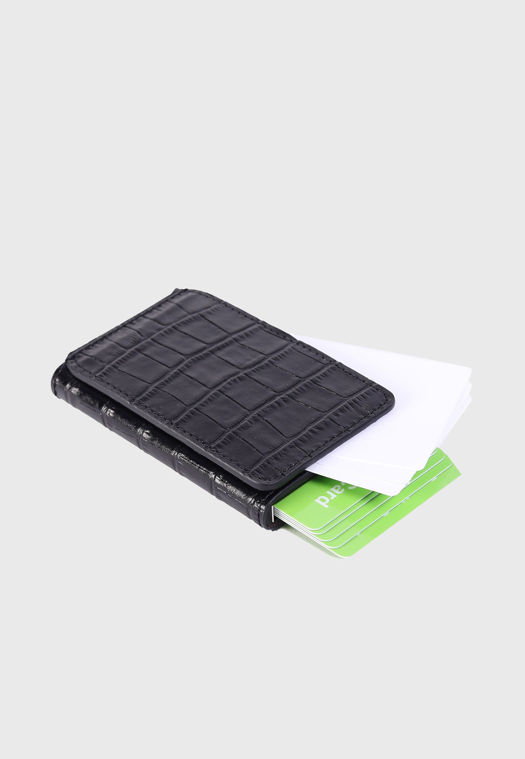 Genuine Leather Crocodile Pattern Black Card Holder