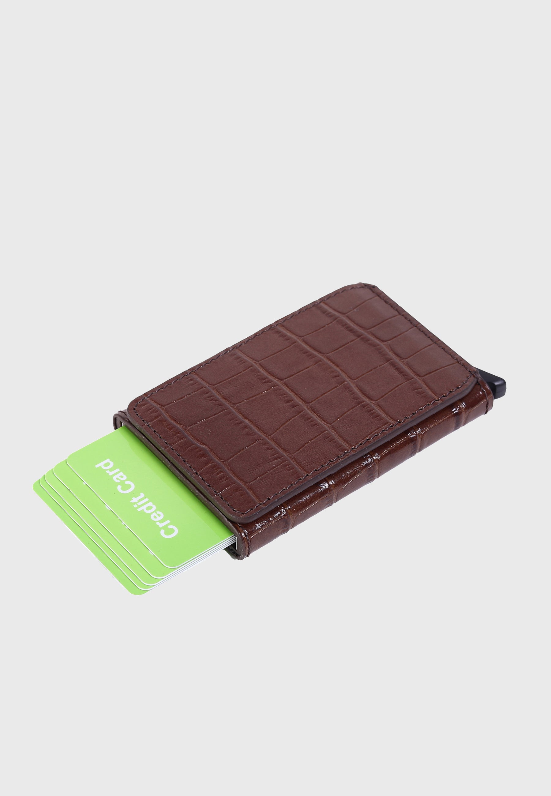 Genuine Leather Crocodile Pattern Brown Card Holder