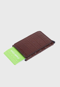 Image of Genuine Leather Crocodile Pattern Brown Card Holder