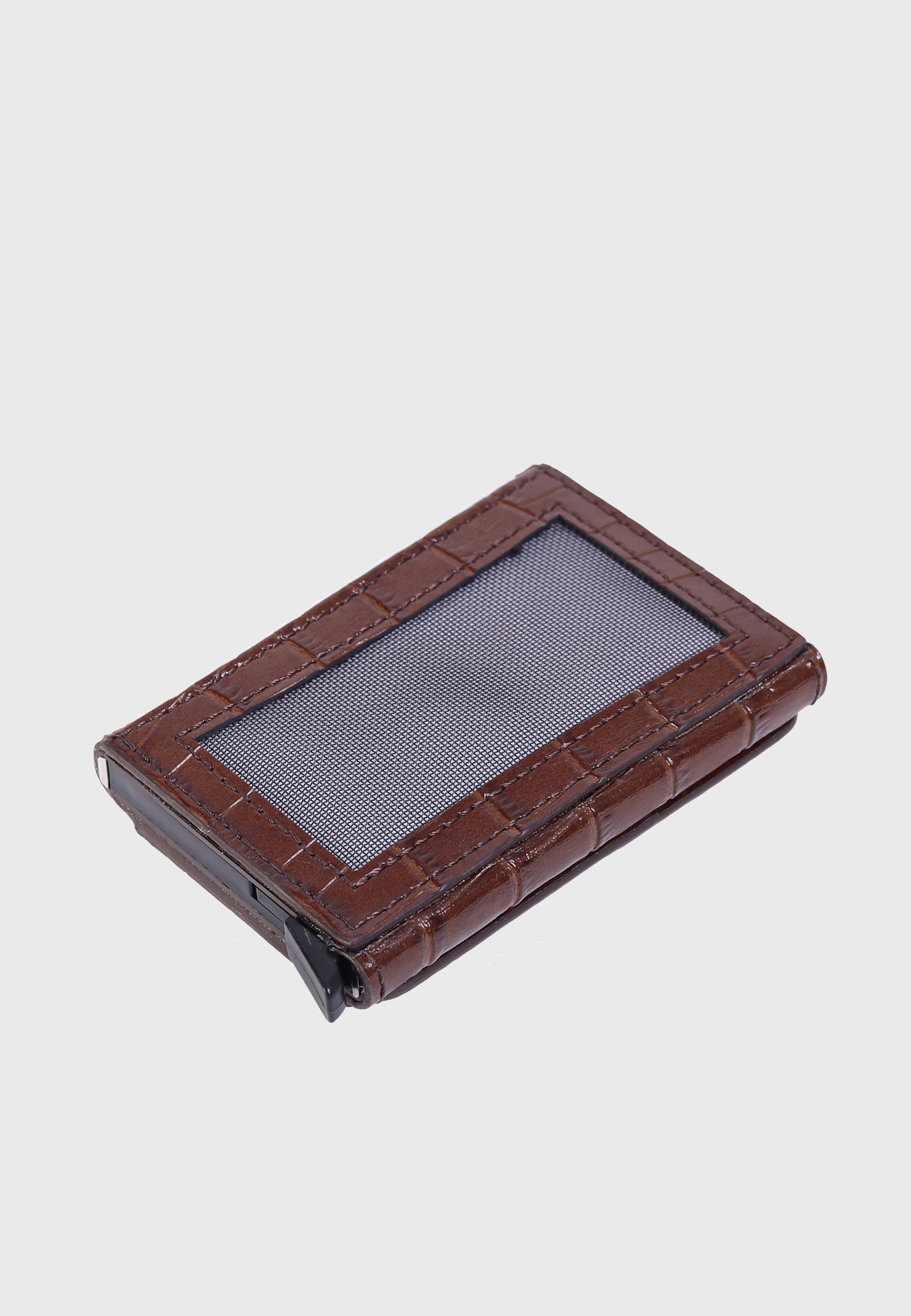 Genuine Leather Crocodile Pattern Brown Card Holder