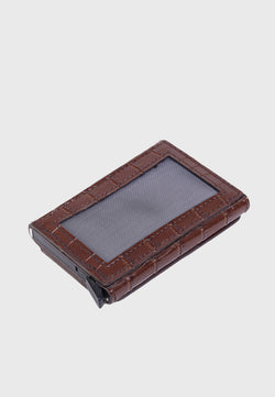 Image of Genuine Leather Crocodile Pattern Brown Card Holder