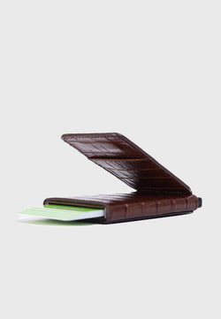 Image of Genuine Leather Crocodile Pattern Brown Card Holder