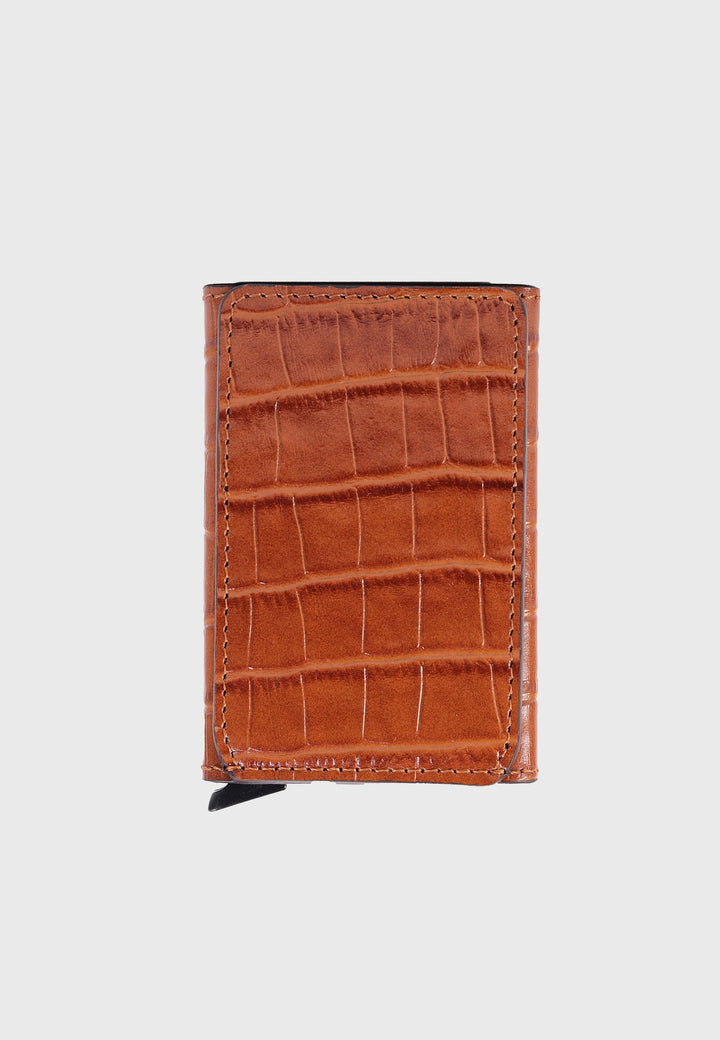 Genuine Leather Crocodile Pattern Tan Card Holder