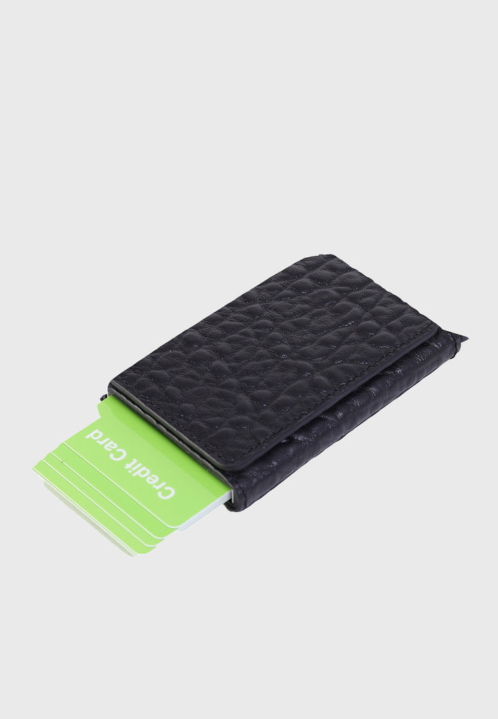 Genuine Leather Elephant Pattern Black Card Holder