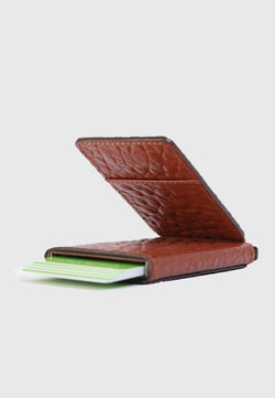 Image of Genuine Leather Elephant Pattern Tan Card Holder