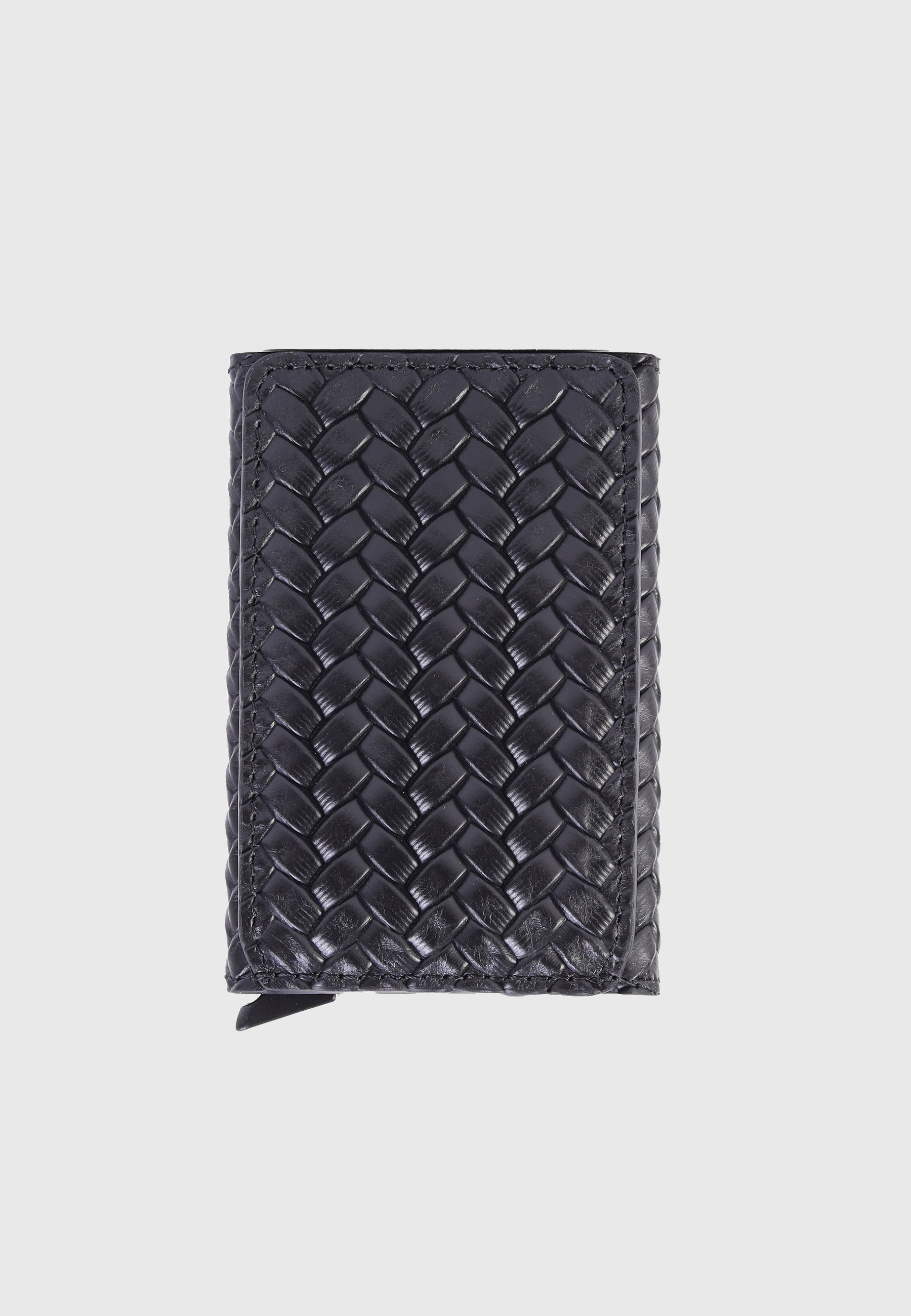 Genuine Leather Weave Pattern Black Card Holder