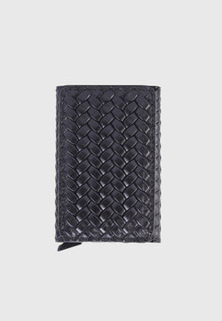 Image of Genuine Leather Weave Pattern Black Card Holder