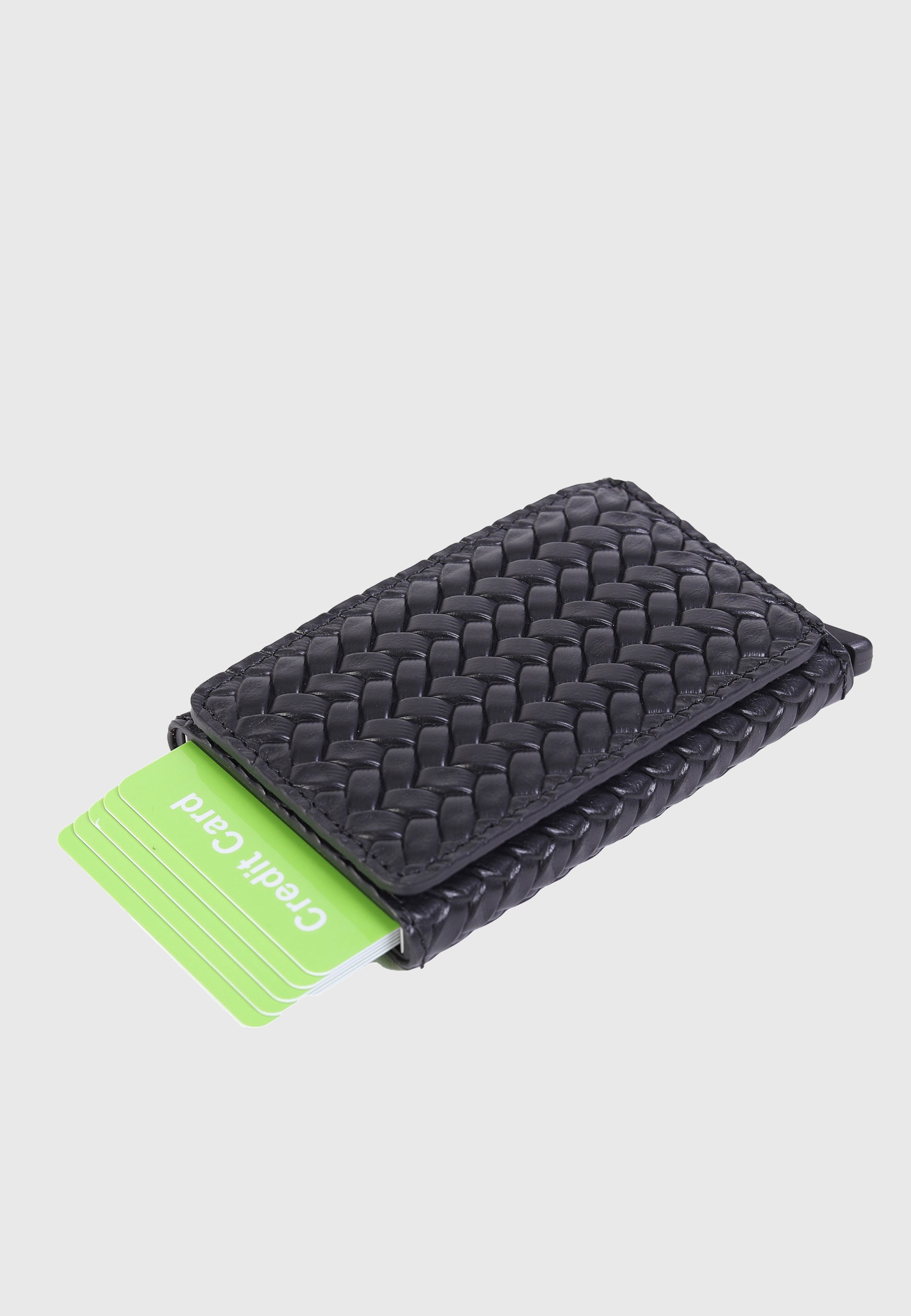 Genuine Leather Weave Pattern Black Card Holder