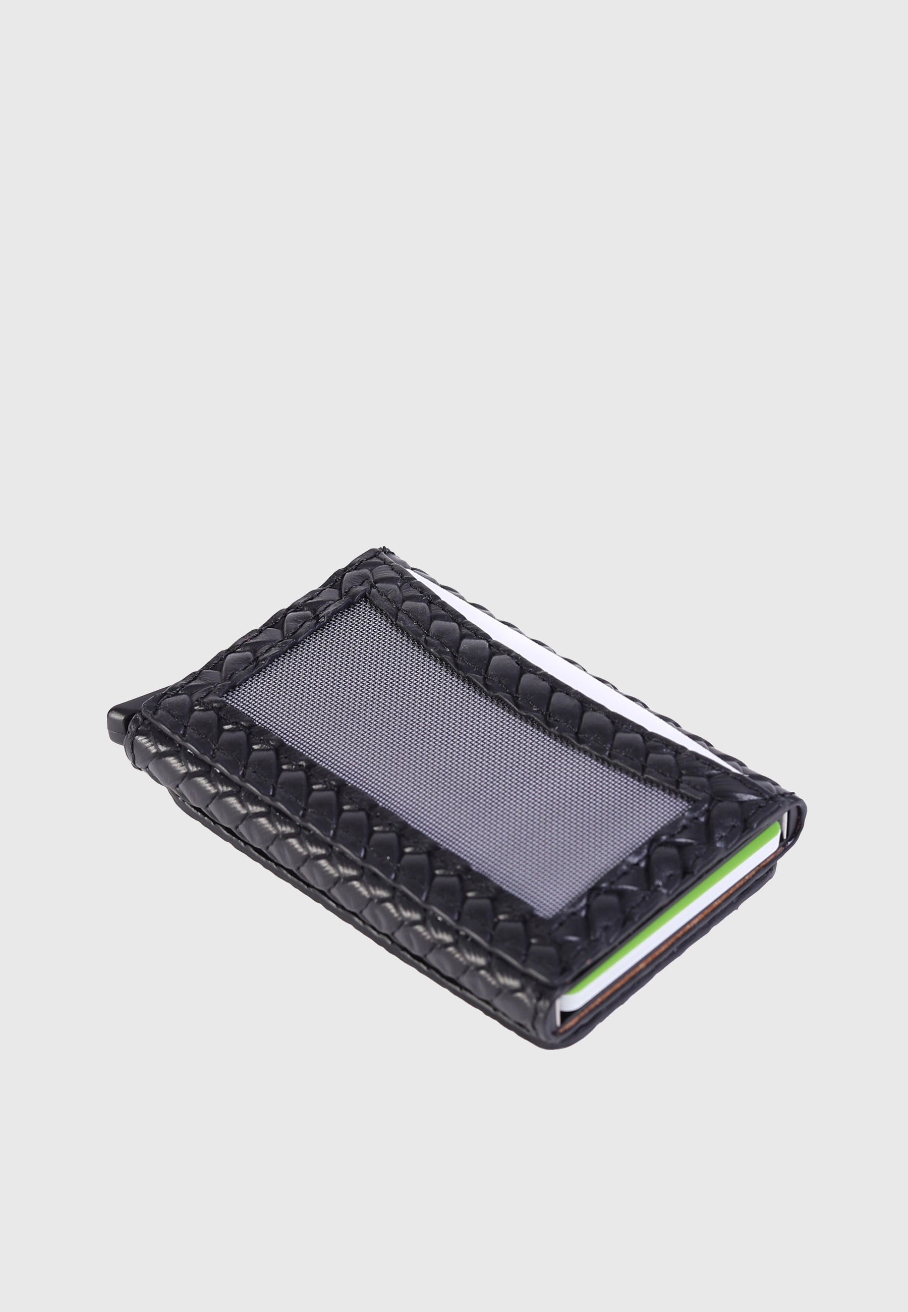 Genuine Leather Weave Pattern Black Card Holder