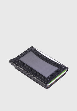 Image of Genuine Leather Weave Pattern Black Card Holder