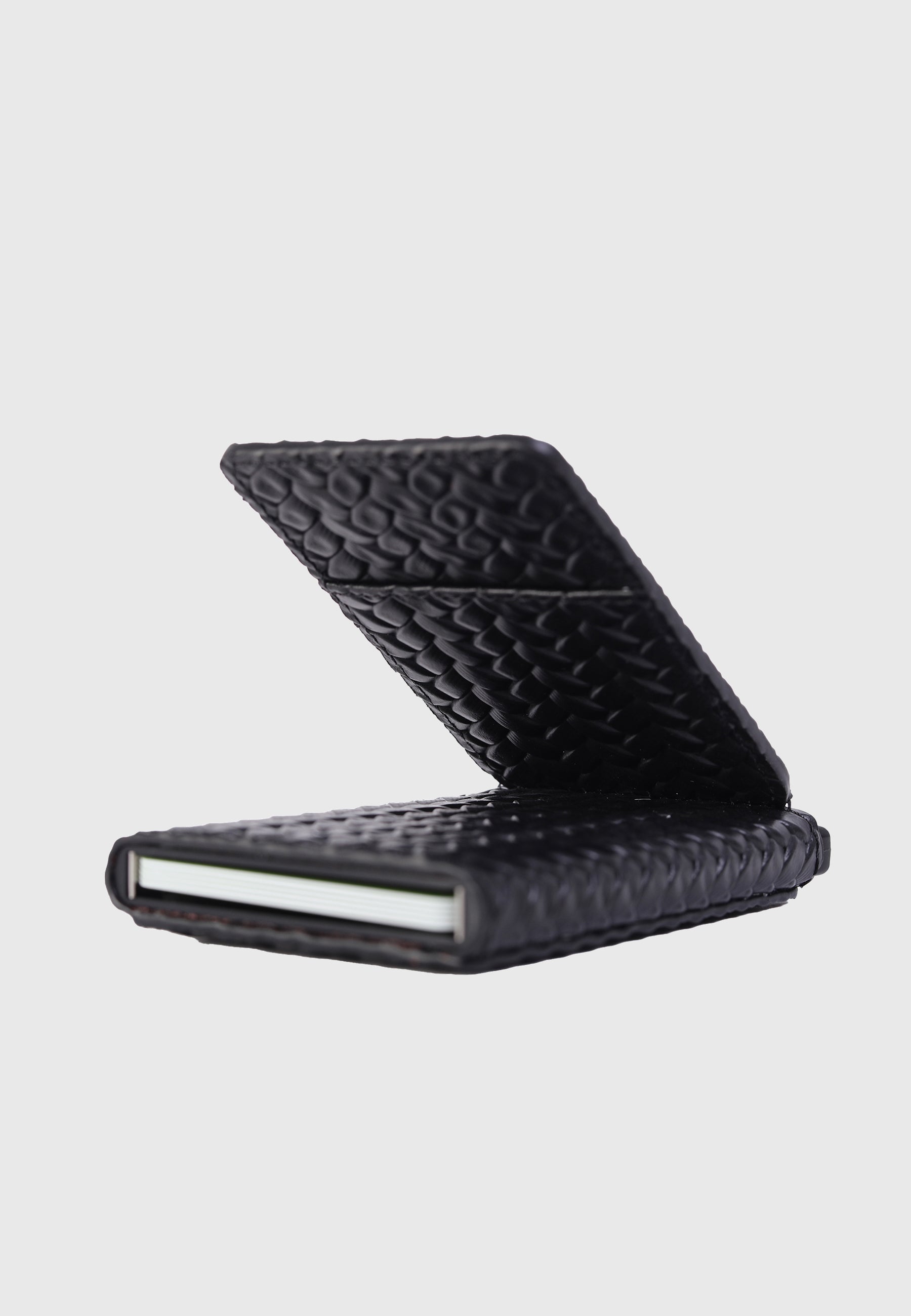 Genuine Leather Weave Pattern Black Card Holder