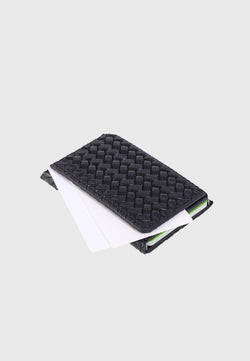 Image of Genuine Leather Weave Pattern Black Card Holder