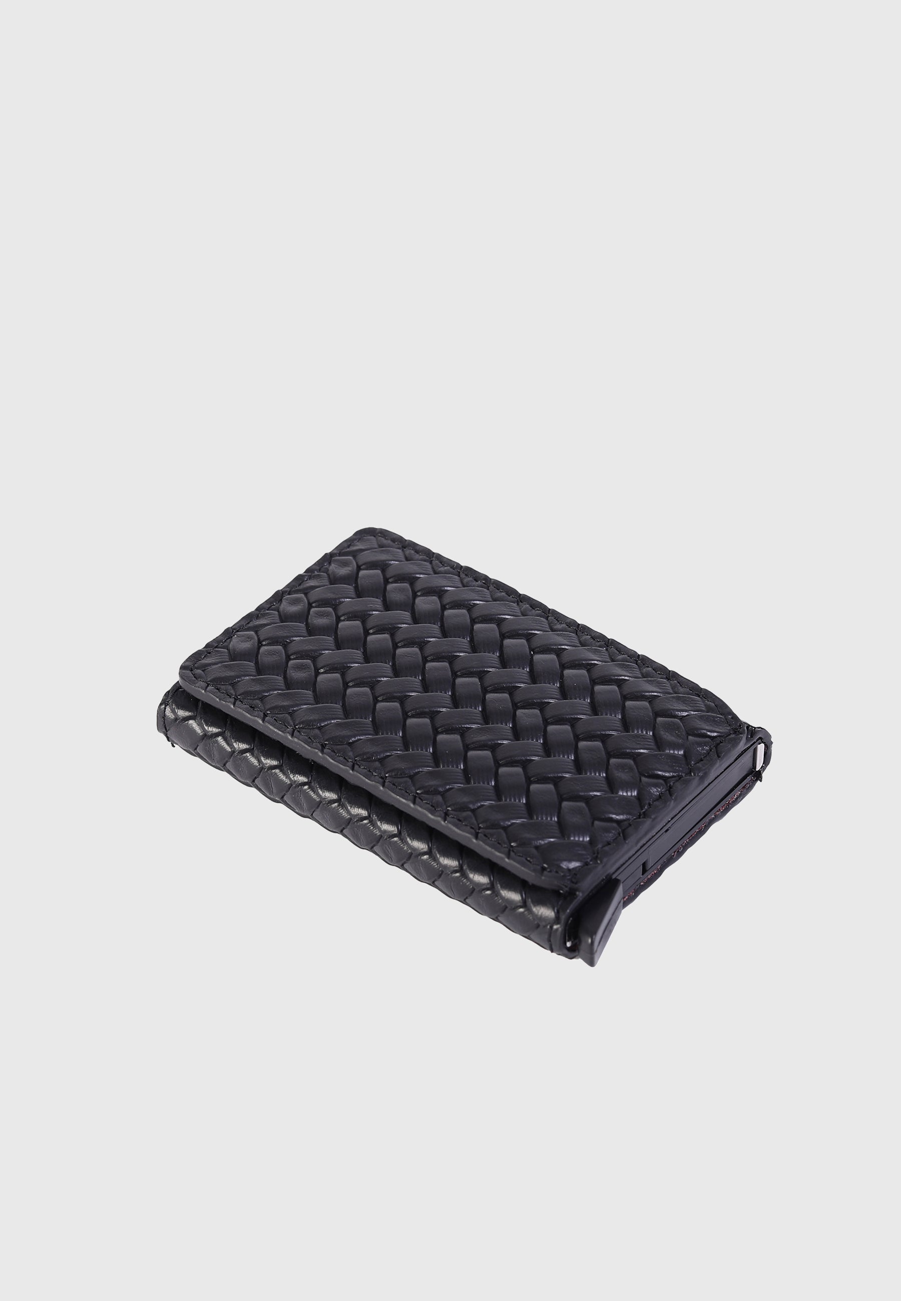 Genuine Leather Weave Pattern Black Card Holder