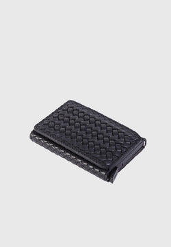 Image of Genuine Leather Weave Pattern Black Card Holder