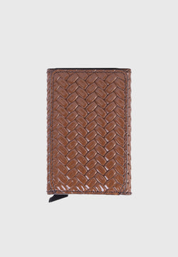 Image of Genuine Leather Weave Pattern Brown Card Holder