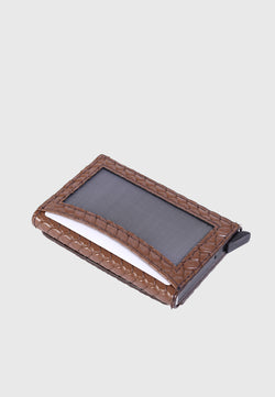 Image of Genuine Leather Weave Pattern Brown Card Holder