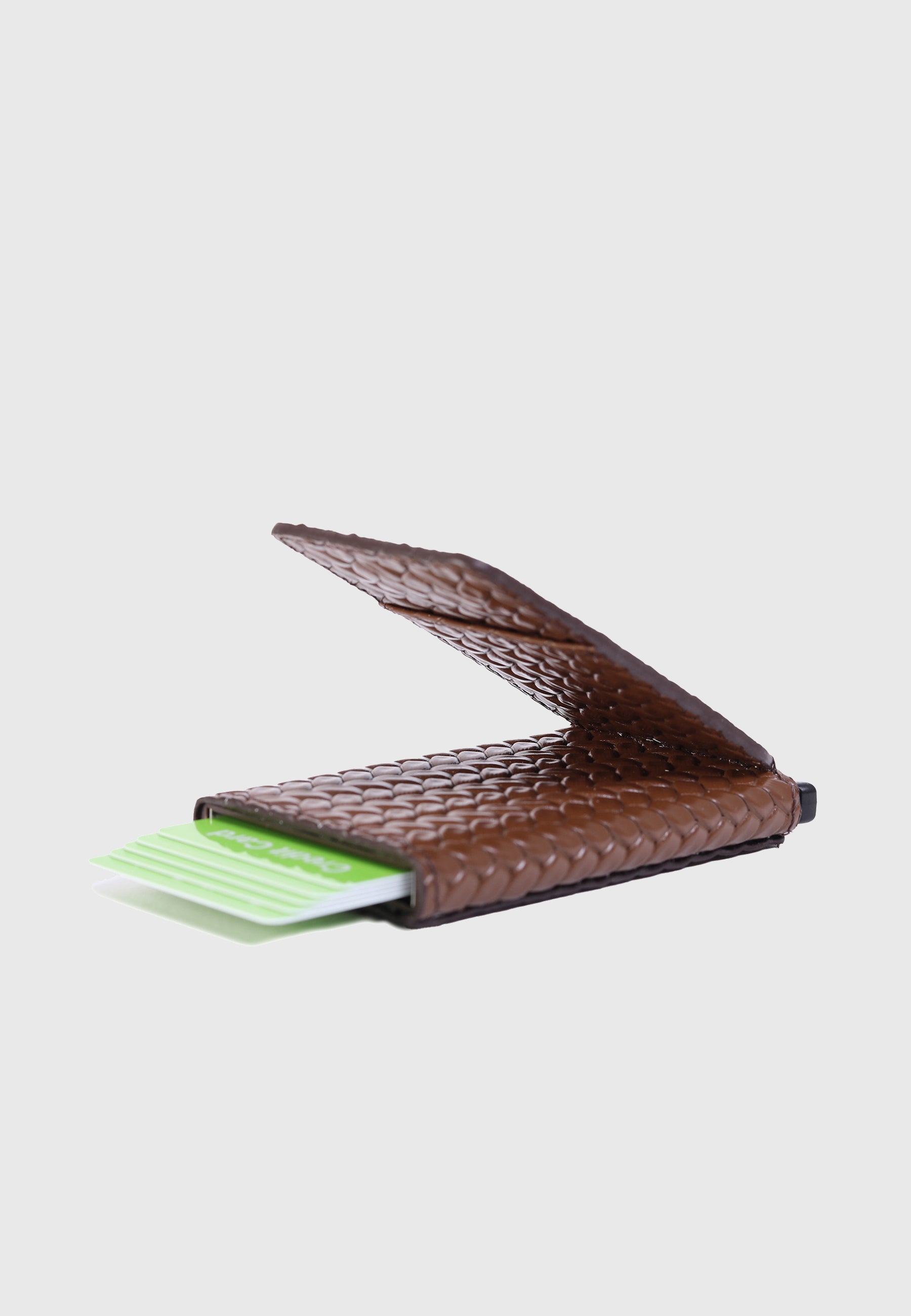 Genuine Leather Weave Pattern Brown Card Holder