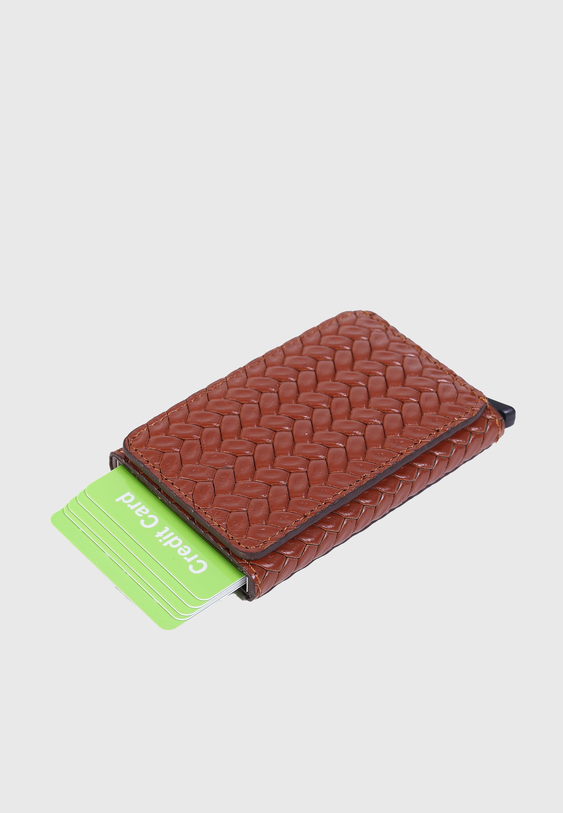 Genuine Leather Weave Pattern Tan Card Holder