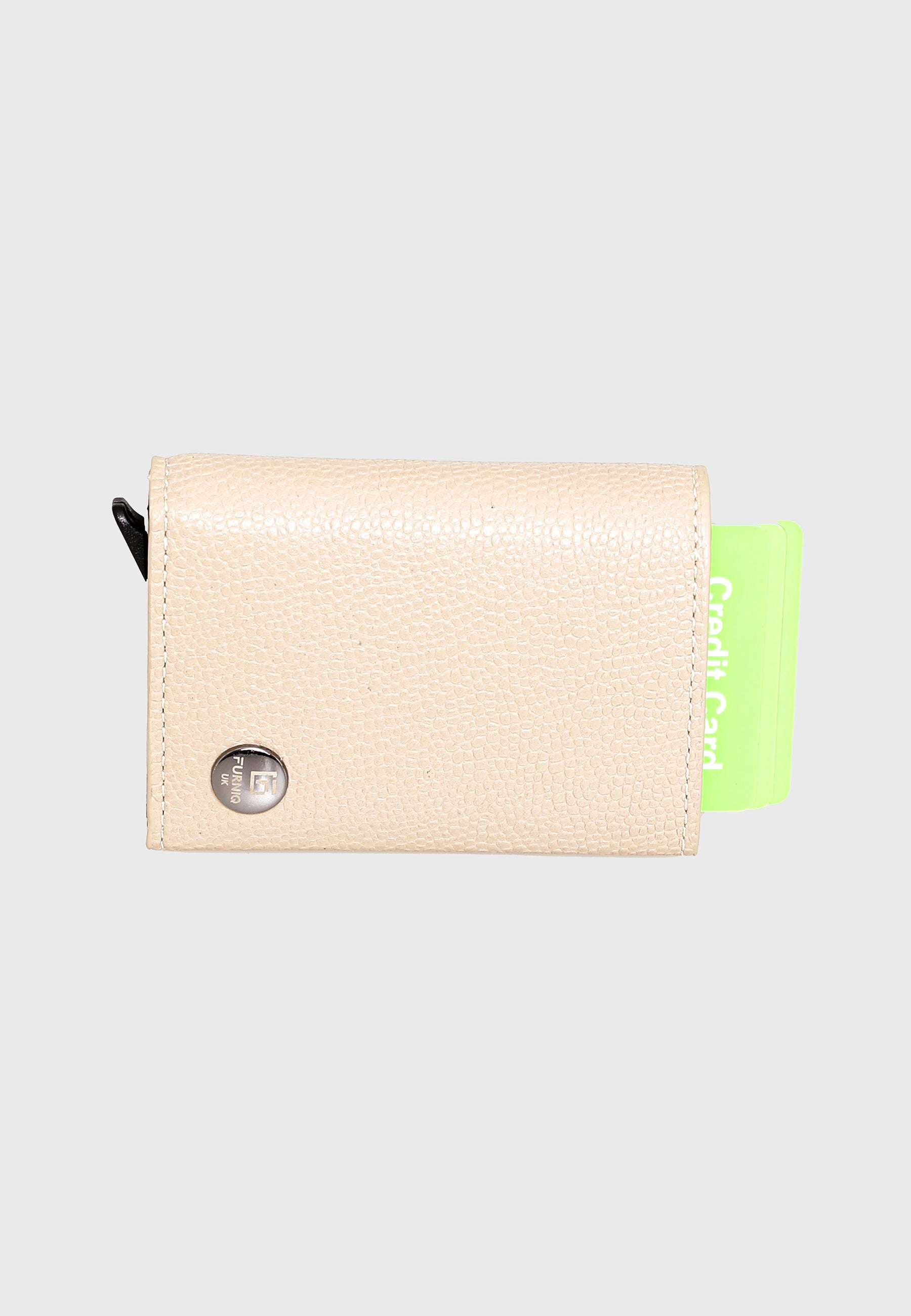 Genuine Leather Caviar Pattern Beige Trifold Card Holder